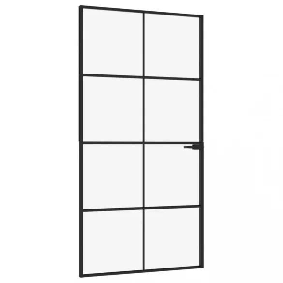fekete edzett üveg és alumínium vékony beltéri ajtó 102x201,5cm