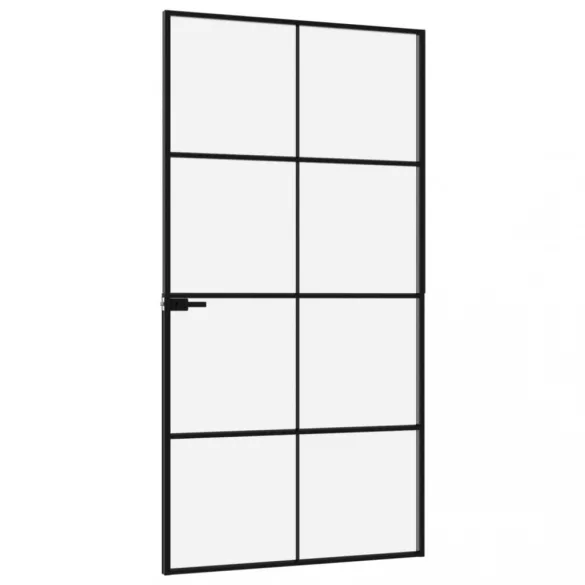 fekete edzett üveg és alumínium vékony beltéri ajtó 102x201,5cm