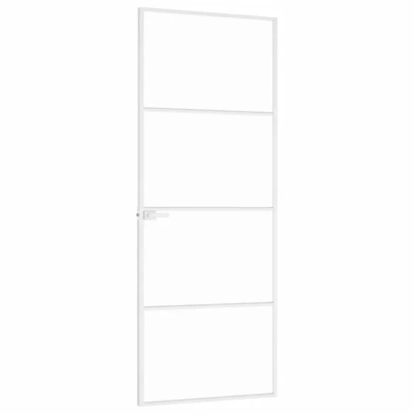 fehér edzett üveg és alumínium vékony beltéri ajtó 76x201,5 cm