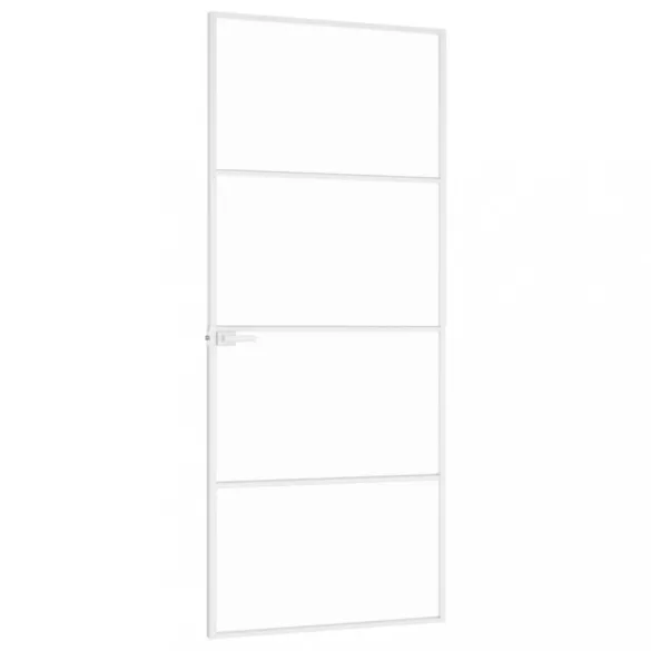 fehér edzett üveg és alumínium vékony beltéri ajtó 83x201,5 cm