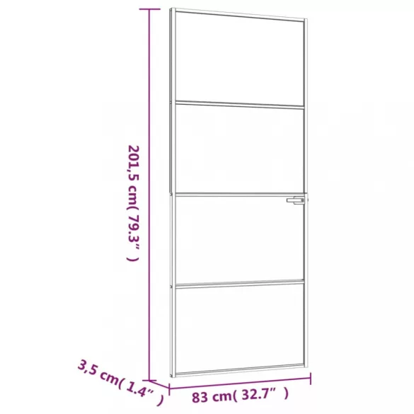 fehér edzett üveg és alumínium vékony beltéri ajtó 83x201,5 cm