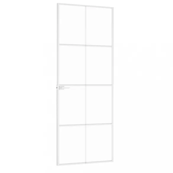 fehér edzett üveg és alumínium vékony beltéri ajtó 76x201,5 cm