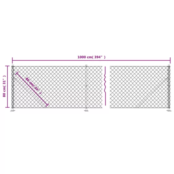 antracitszürke drótkerítés illesztőperemmel 0,8 x 10 m