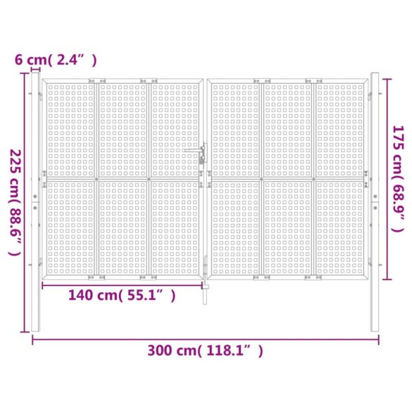 antracit színű acél kerti kapu 300 x 175 cm