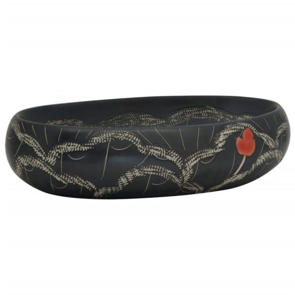 fekete kerámia ovális asztali mosdó 59 x 40 x 15 cm