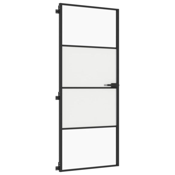 fekete edzett üveg és alumínium vékony beltéri ajtó 83x201,5 cm