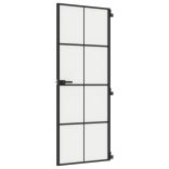 fekete edzett üveg és alumínium vékony beltéri ajtó 76x201,5 cm