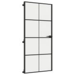fekete edzett üveg és alumínium vékony beltéri ajtó 93x201,5 cm