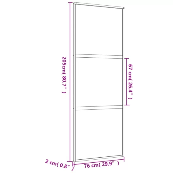 aranyszínű átlátszó ESG üveg és alumínium tolóajtó 76 x 205 cm