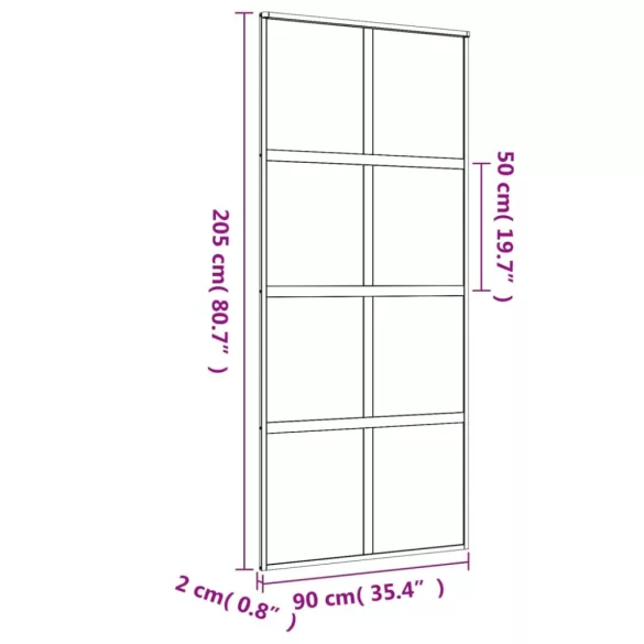 aranyszínű átlátszó ESG üveg és alumínium tolóajtó 90 x 205 cm