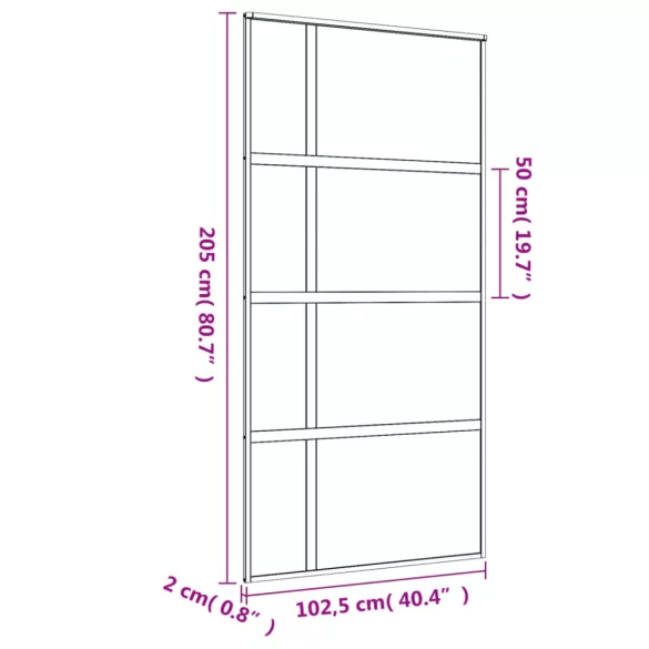 aranyszínű ESG tejüveg és alumínium tolóajtó 102,5 x 205 cm