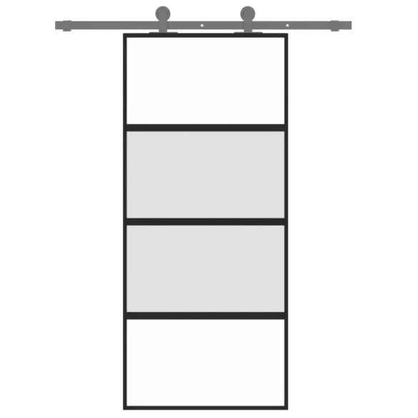 fekete edzett üveg és alumínium tolóajtó 90 x 205 cm