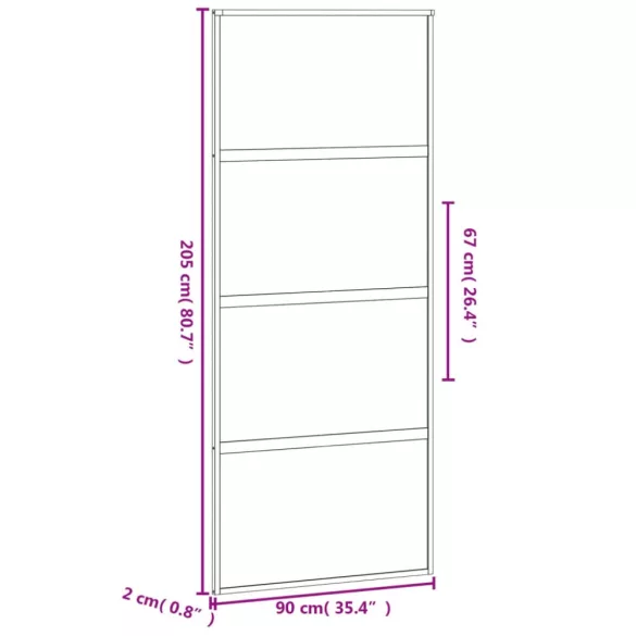 fekete edzett üveg és alumínium tolóajtó 90 x 205 cm