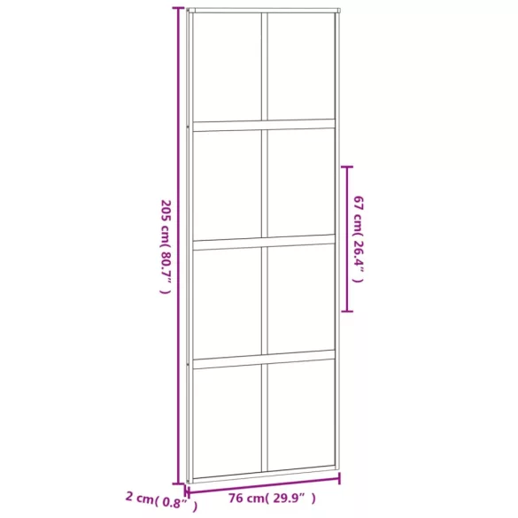 fekete edzett üveg és alumínium tolóajtó 76 x 205 cm
