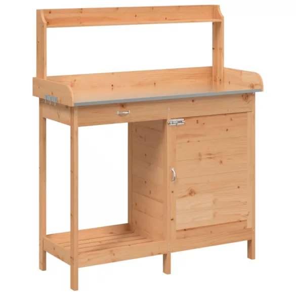 barna tömör fenyőfa ültetőasztal szekrénnyel 110,5x45x124,5 cm