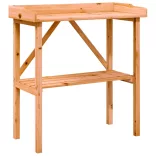 barna tömör fenyőfa növénytartó asztal polccal 78x38x82,5 cm