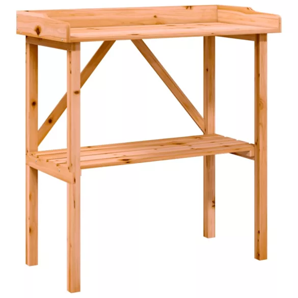 barna tömör fenyőfa növénytartó asztal polccal 78x38x82,5 cm