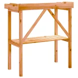 barna tömör fenyőfa növénytartó asztal polccal 78x38x82,5 cm