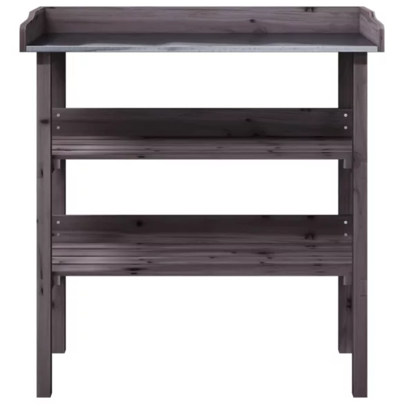 szürke tömör fenyőfa növénytartó asztal polcokkal 78x38x82,5 cm