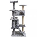 szürke macskabútor mancsnyomokkal és szizál kaparófákkal 125 cm