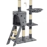 szürke, mancsmintás macskabútor szizál kaparófákkal 138 cm