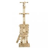 bézs, mancsmintás macskabútor szizál kaparófákkal 138 cm