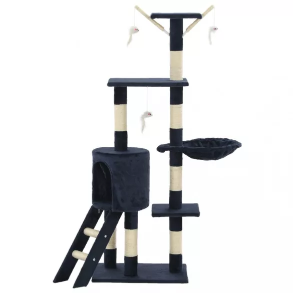 sötétkék macskabútor szizál kaparófákkal 138 cm