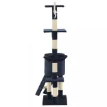 sötétkék macskabútor szizál kaparófákkal 138 cm