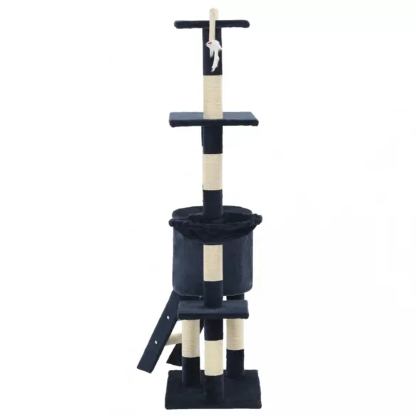 sötétkék macskabútor szizál kaparófákkal 138 cm