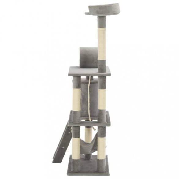szürke macskabútor szizál kaparófákkal 140 cm