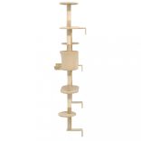 bézs falra szerelhető macskabútor szizál kaparófákkal 194 cm