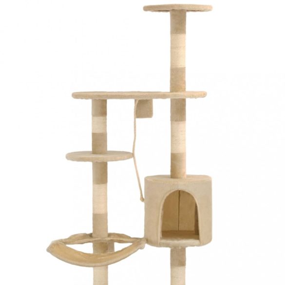 bézs falra szerelhető macskabútor szizál kaparófákkal 194 cm