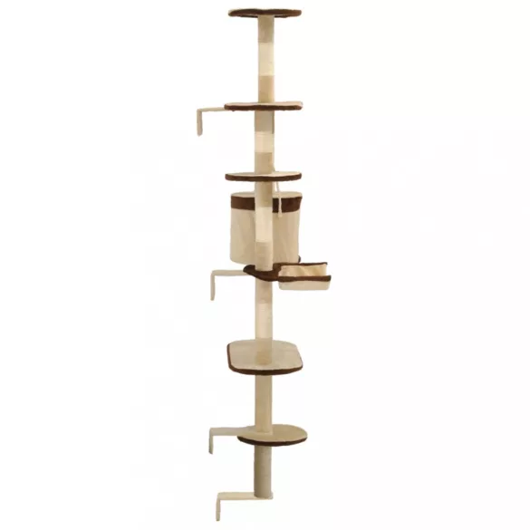 bézs/barna fali macskabútor szizál kaparófákkal 194 cm