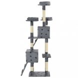 szürke, mancsmintás macskabútor szizál kaparófákkal 170 cm