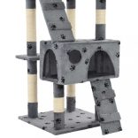 szürke, mancsmintás macskabútor szizál kaparófákkal 170 cm