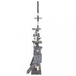 szürke, mancsmintás macskabútor szizál kaparófákkal 230-250 cm