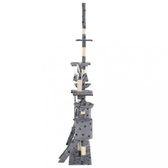 szürke, mancsmintás macskabútor szizál kaparófákkal 230-250 cm