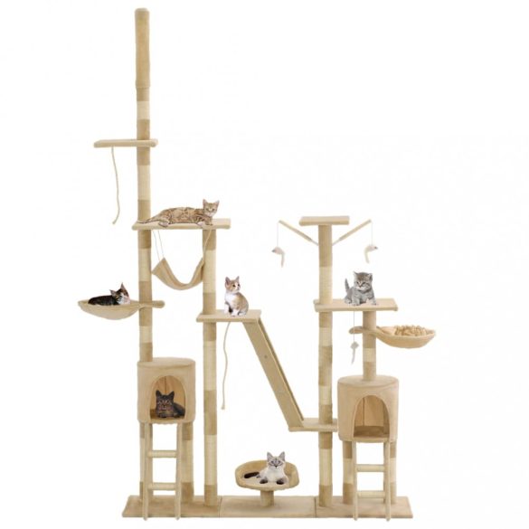 bézs macskabútor szizál kaparófákkal 230-250 cm