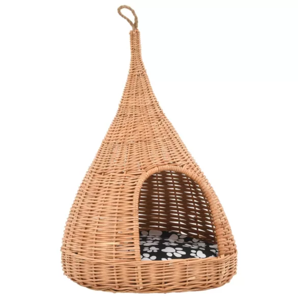 természetes fűzfa macskaház párnával és tipi-sátorral 40x60 cm