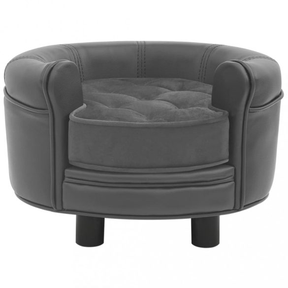 szürke plüss és műbőr kutyakanapé 48 x 48 x 32 cm