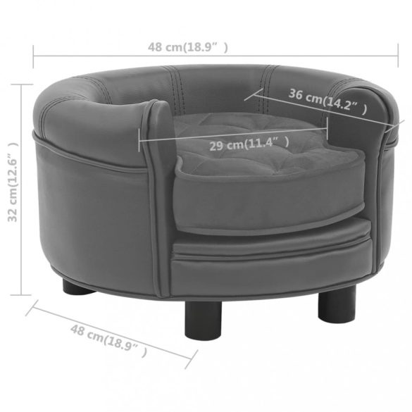 szürke plüss és műbőr kutyakanapé 48 x 48 x 32 cm