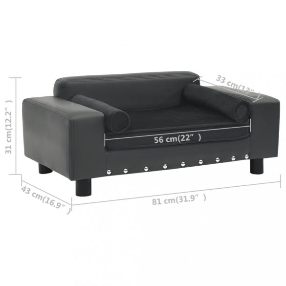 sötétszürke plüss és műbőr kutyakanapé 81 x 43 x 31 cm