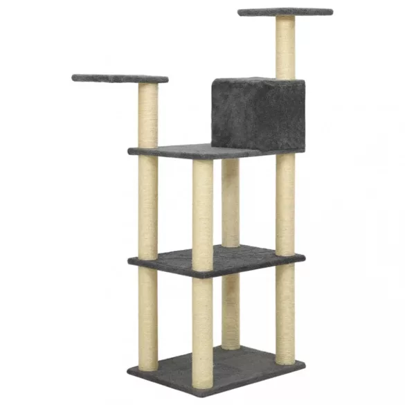 sötétszürke macskabútor szizál kaparófával 118,5 cm