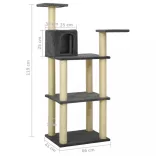 sötétszürke macskabútor szizál kaparófával 118,5 cm