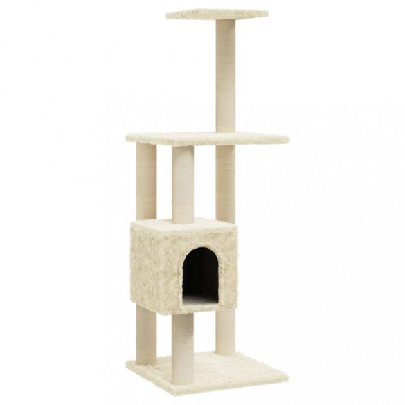 krémszínű macskabútor szizál kaparófákkal 104 cm