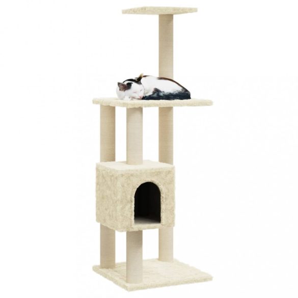 krémszínű macskabútor szizál kaparófákkal 104 cm