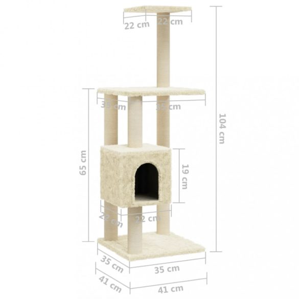 krémszínű macskabútor szizál kaparófákkal 104 cm