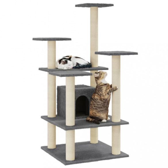 sötétszürke macskabútor szizál kaparófákkal 110 cm