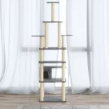 világosszürke macskabútor szizál kaparófákkal 183 cm