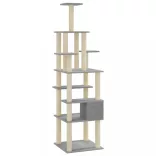 világosszürke macskabútor szizál kaparófákkal 183 cm